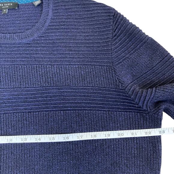 Ted Baker Sz 4 / Large Rossi Textured Knitted Crewneck Sweater Heathered Navy - Picture 9 of 16